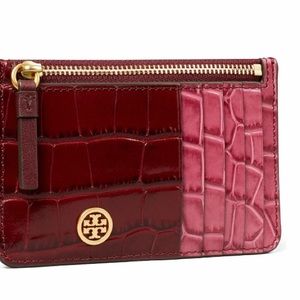 New Tory burch Robinson leather wallets Card Case with top zip New With tag